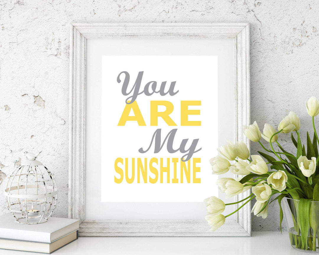Gray and Yellow You are my sunshine wall art print Baby Boy or Girl Nursery Wall Art, Bedroom Decor Wall Art Print- H977 - Unframed nursery art print baby nursery bedroom decor