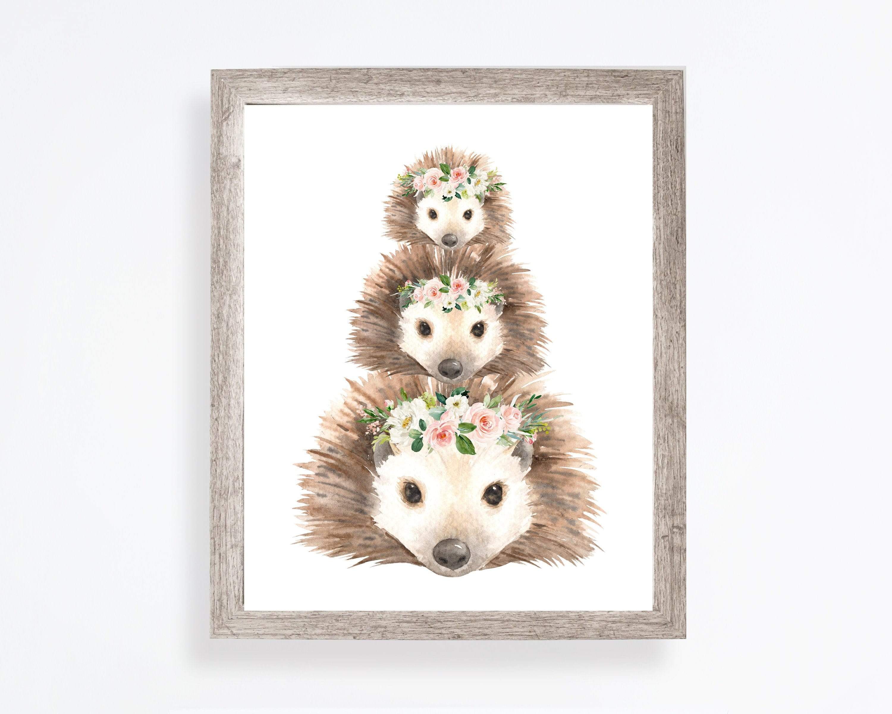 Hedgehog Array Wall Art Print | Kids Nursery Print | Flower Crown Print nursery art print baby nursery bedroom decor