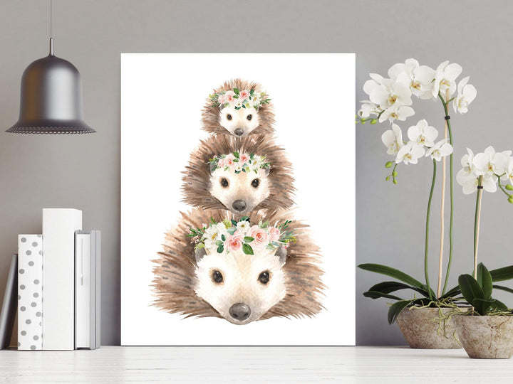 Hedgehog Array Wall Art Print | Kids Nursery Print | Flower Crown Print nursery art print baby nursery bedroom decor