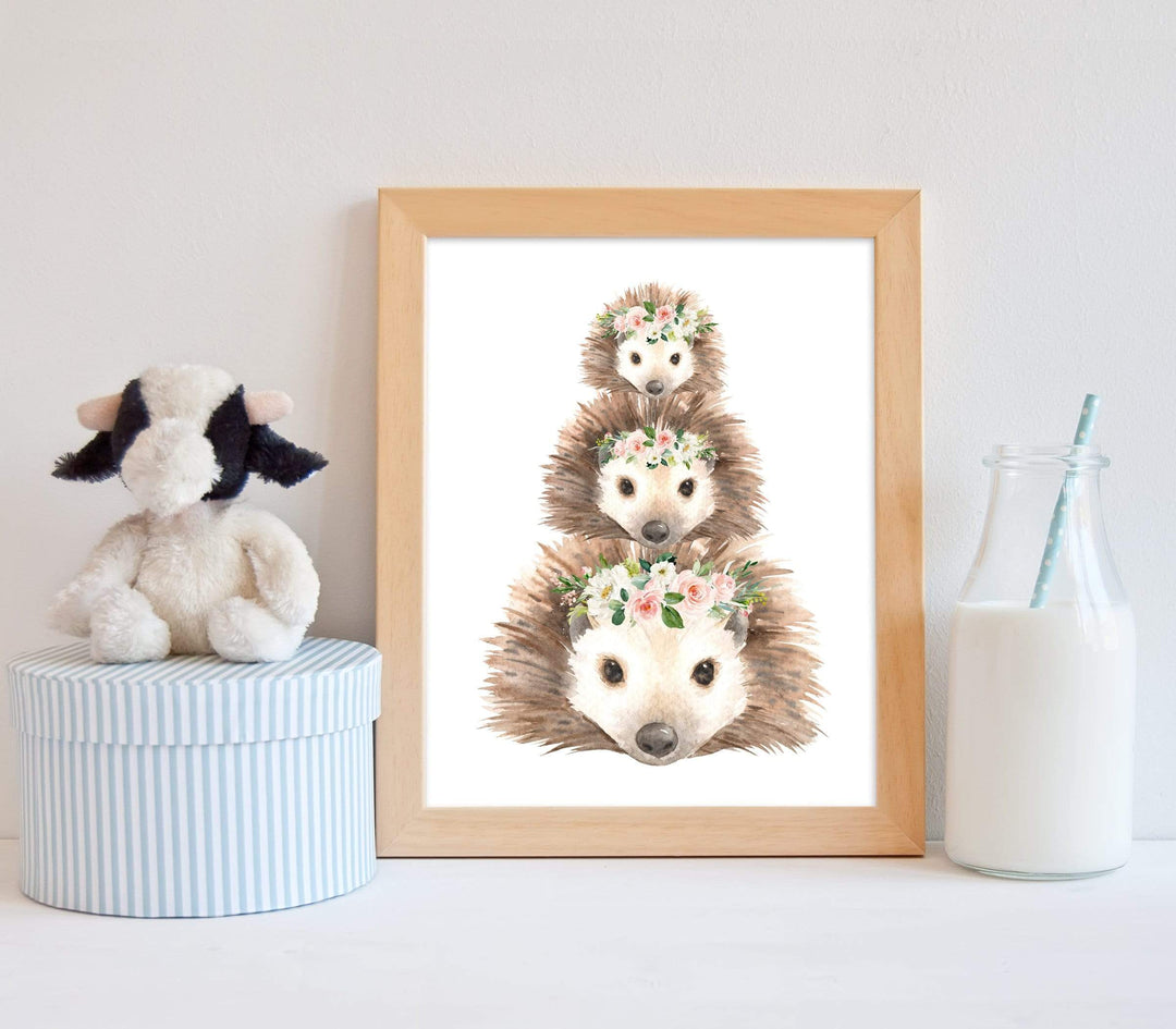 Hedgehog Array Wall Art Print | Kids Nursery Print | Flower Crown Print nursery art print baby nursery bedroom decor