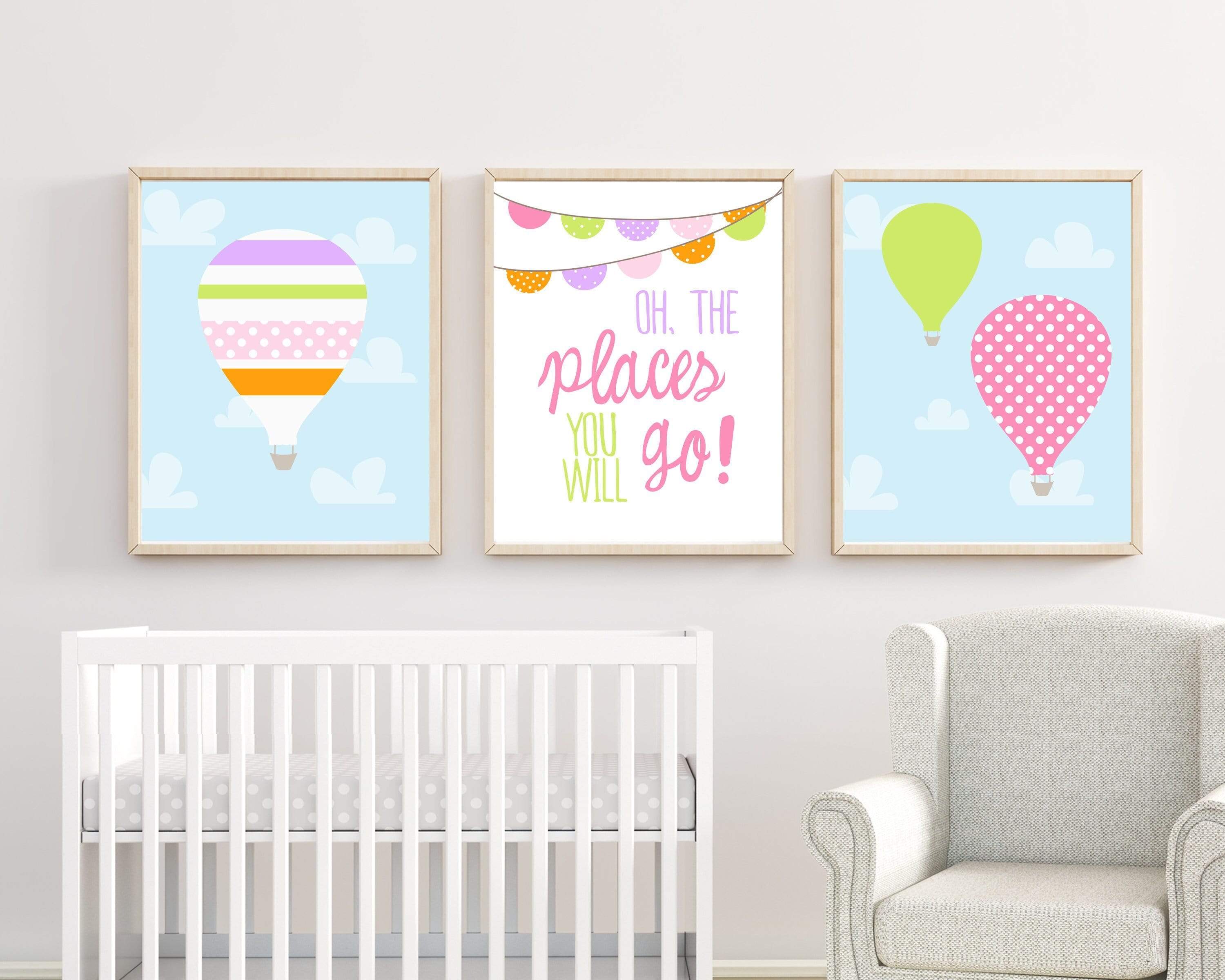 Hot air balloon nursery wall art - Hot air balloon nursery art - Hot air balloon printable - Nursery decor girl - Pink nursery art - H158 nursery art print baby nursery bedroom decor