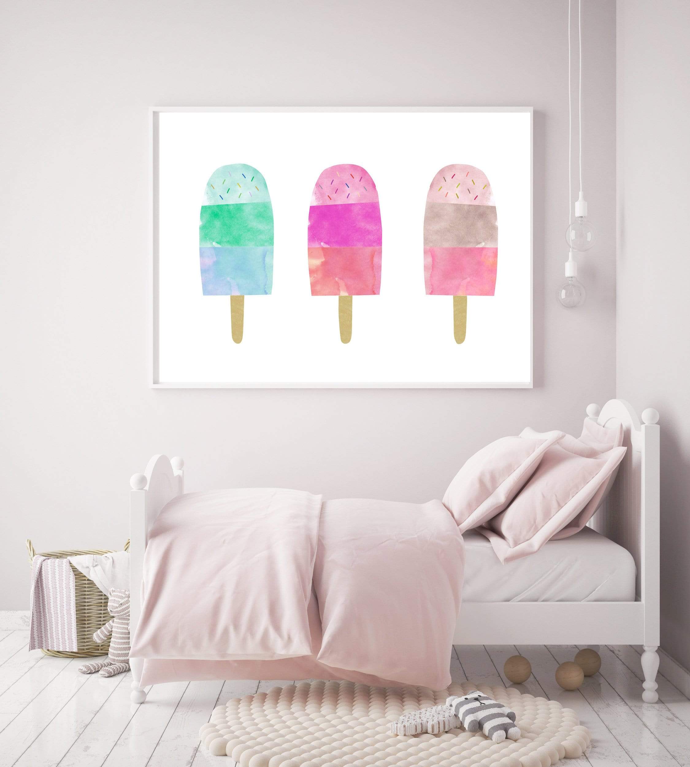 Ice cream art print - Ice cream nursery - Watercolor nursery art - Watercolor Ice cream - Popsicle print - Summer wall art  - H1488 nursery art print baby nursery bedroom decor