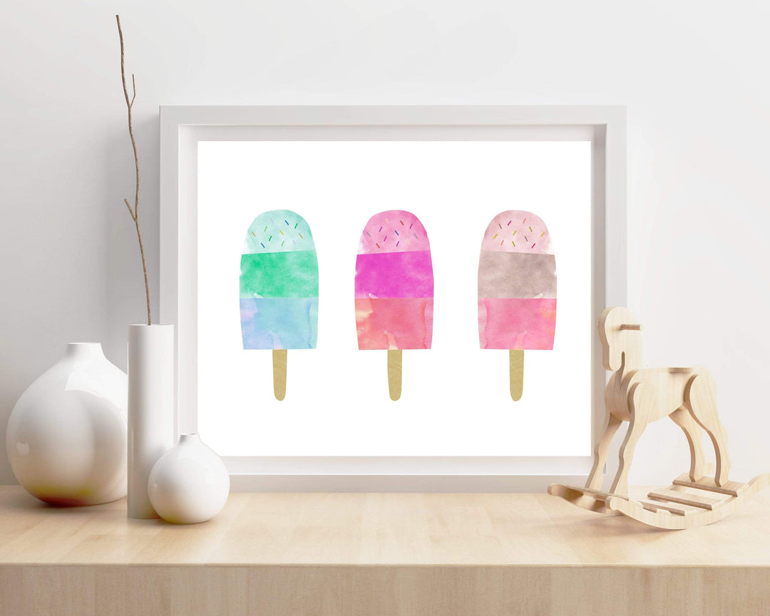 Ice cream art print - Ice cream nursery - Watercolor nursery art - Watercolor Ice cream - Popsicle print - Summer wall art  - H1488 nursery art print baby nursery bedroom decor