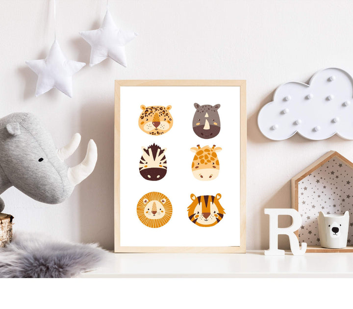 Jungle nursery decor - Animal nursery print - Boys room decor - Animal wall art - Jungle animals print - Boys room wall art - Animal heads nursery art print baby nursery bedroom decor