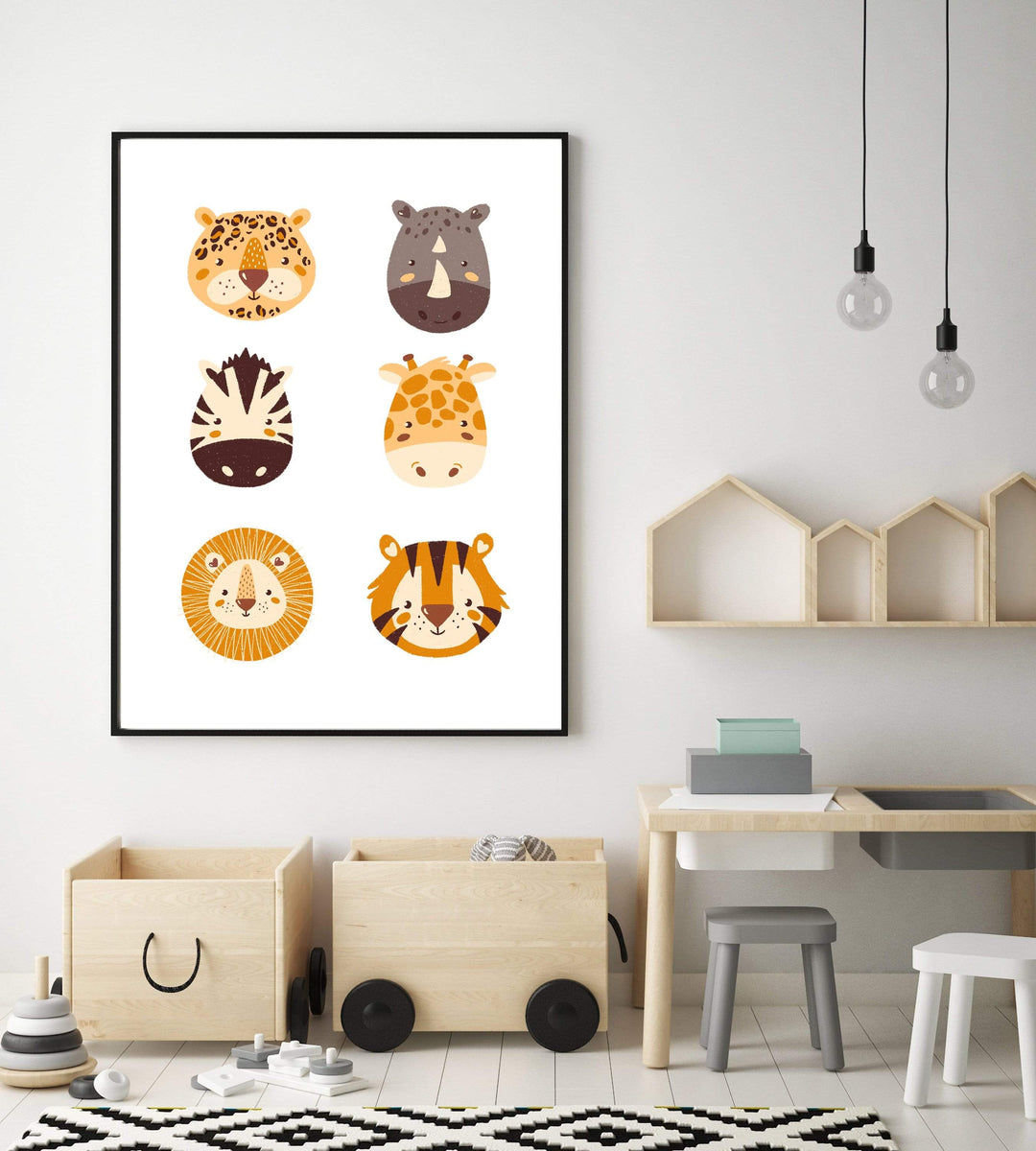 Jungle nursery decor - Animal nursery print - Boys room decor - Animal wall art - Jungle animals print - Boys room wall art - Animal heads nursery art print baby nursery bedroom decor