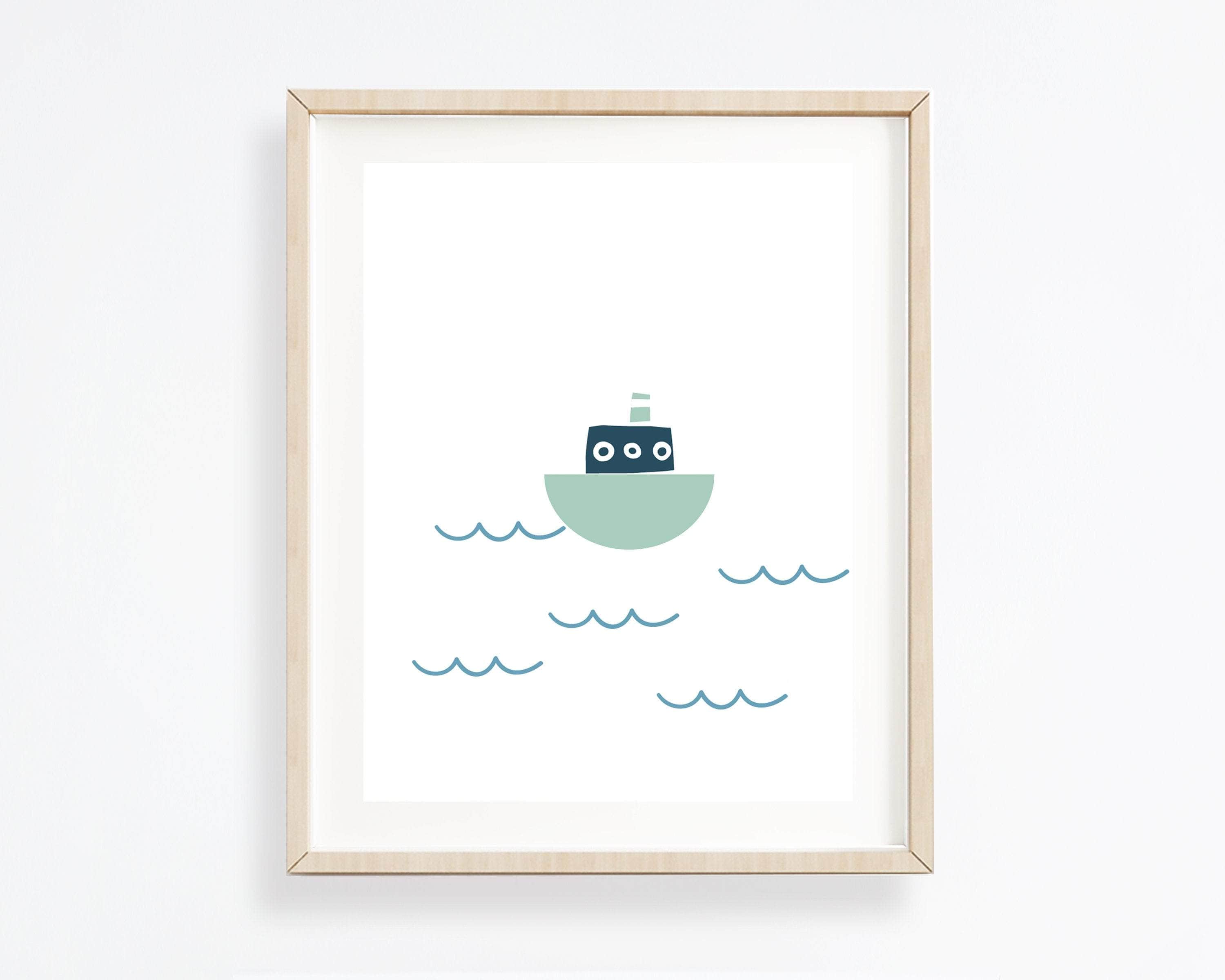 Kids Boat Art Print - Boat wall art - Nautical boys nursery art print baby nursery bedroom decor