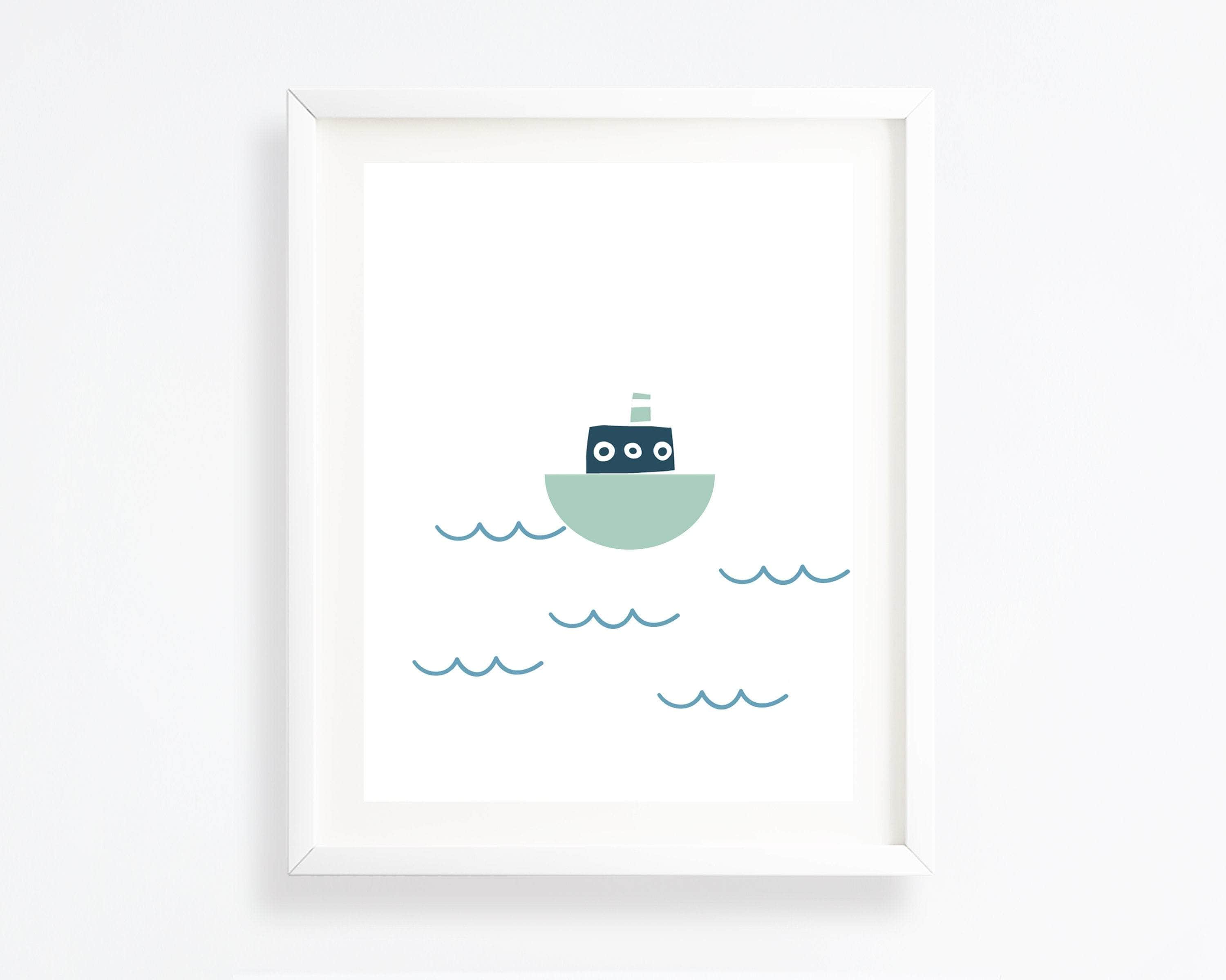 Kids Boat Art Print - Boat wall art - Nautical boys nursery art print baby nursery bedroom decor