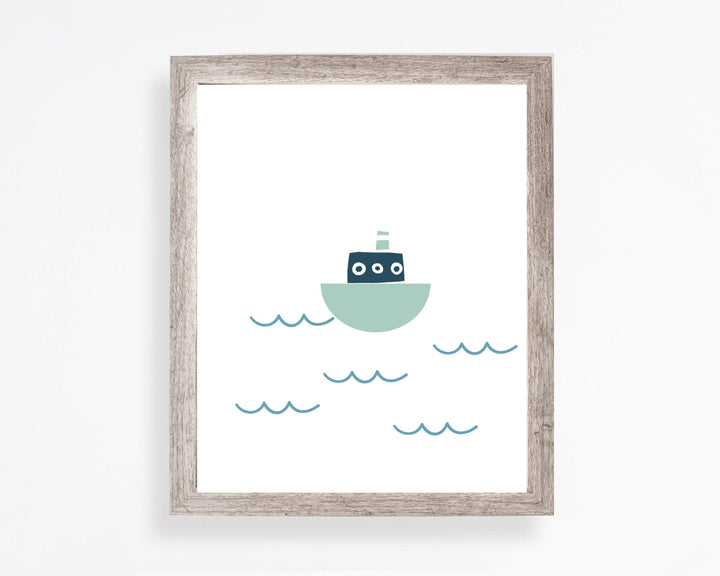 Kids Boat Art Print - Boat wall art - Nautical boys nursery art print baby nursery bedroom decor