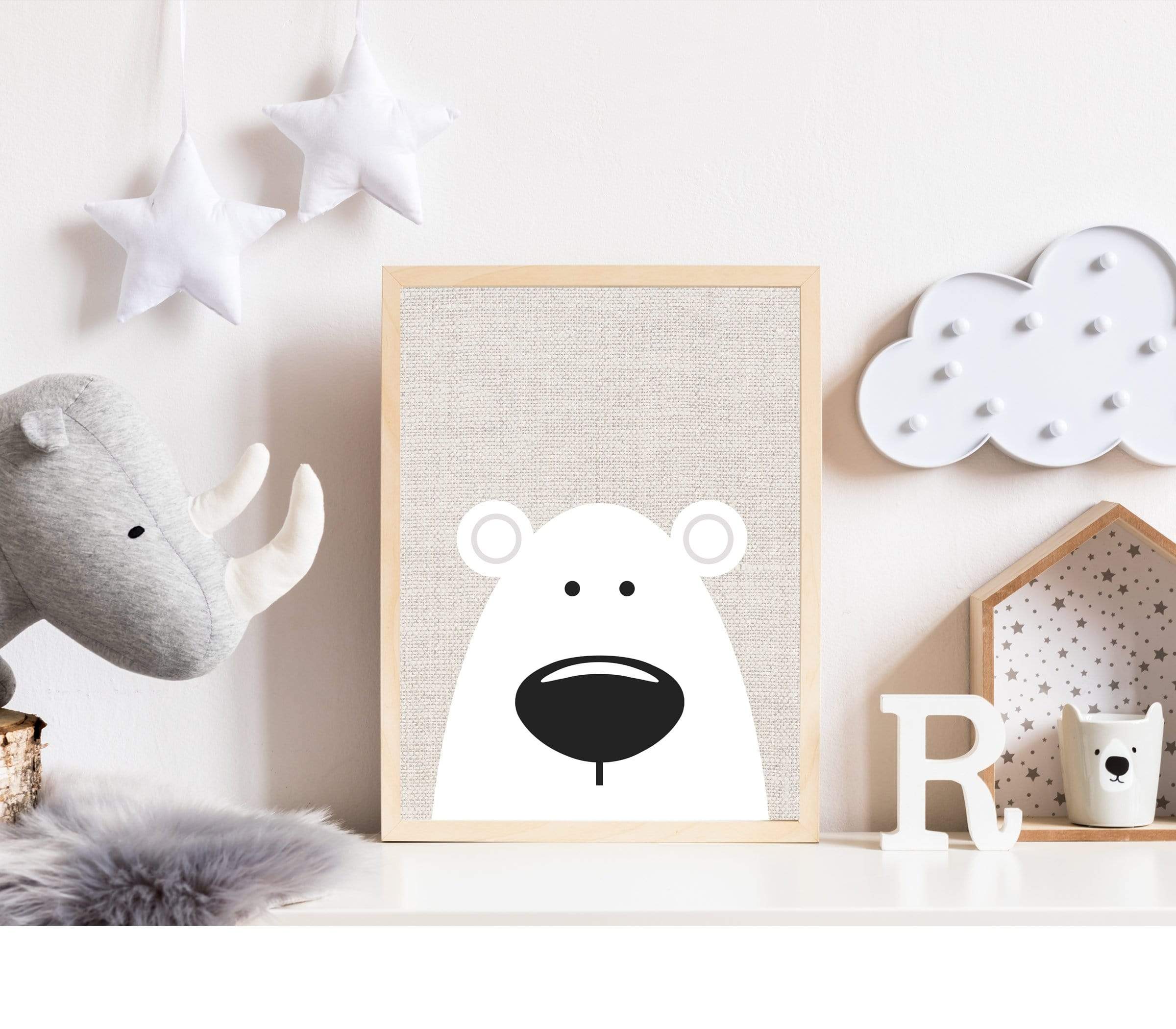 Kids Polar Bear Wall Art | White polar bears face nursery art print baby nursery bedroom decor