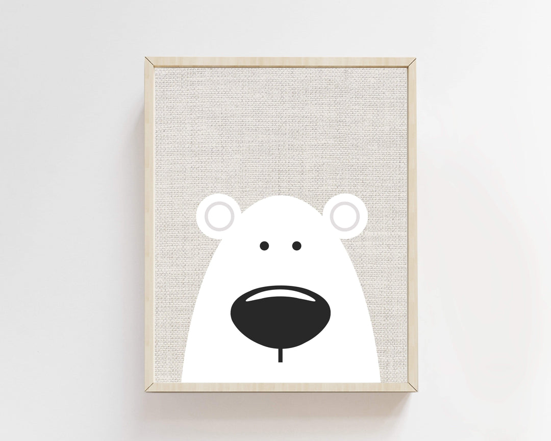 Kids Polar Bear Wall Art | White polar bears face nursery art print baby nursery bedroom decor