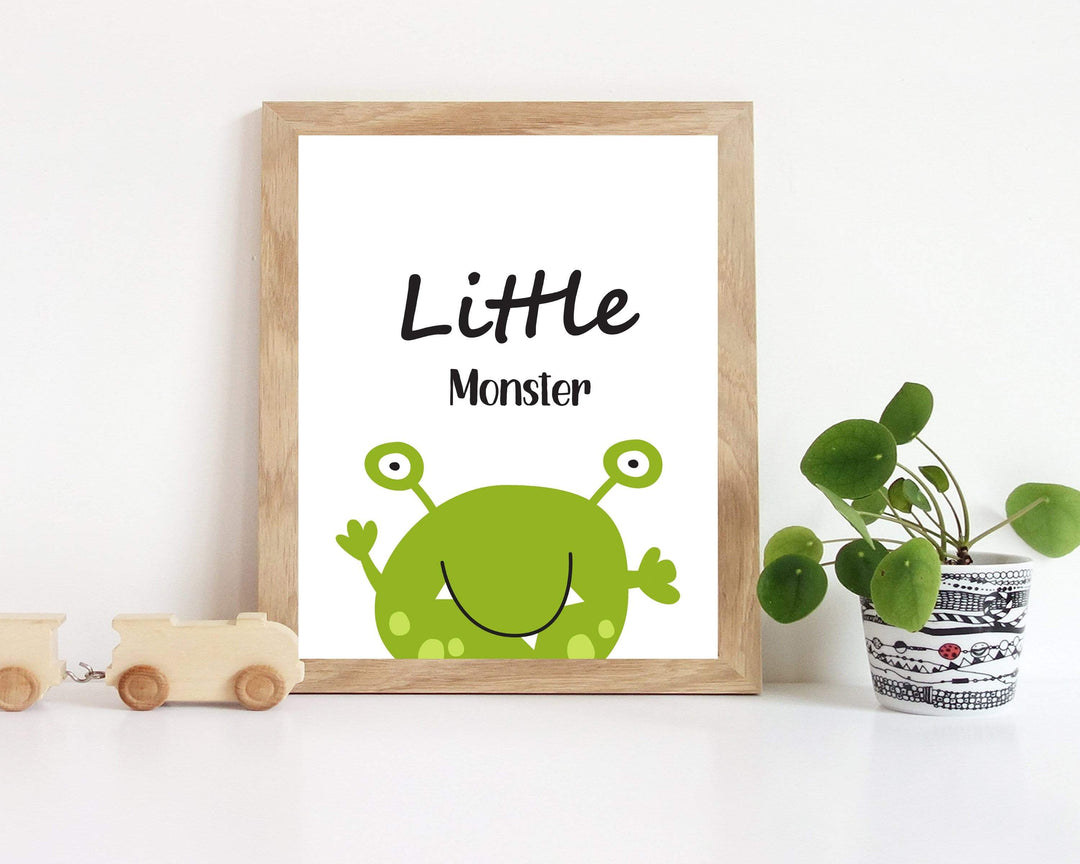 Little Monster Nursery Print, monster wall art, green monster, Cute little monster wall decor, Space art print -  H1413 nursery art print baby nursery bedroom decor