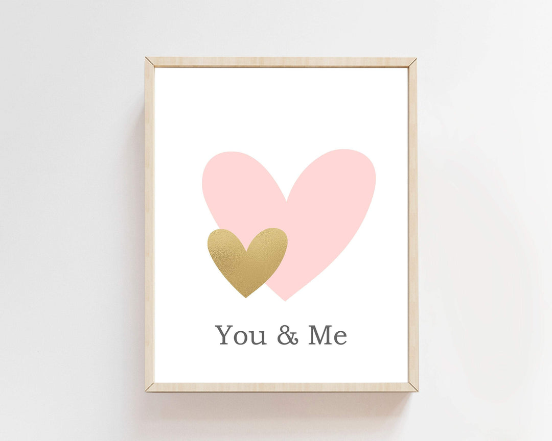 Love heart picture, You and Me love quote, Love art, Wedding poster, wedding gift, Love wall art, Pink and gold hearts   - H1555 nursery art print baby nursery bedroom decor