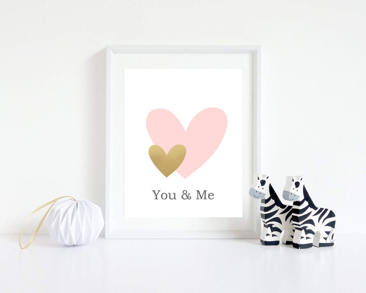 Love heart picture, You and Me love quote, Love art, Wedding poster, wedding gift, Love wall art, Pink and gold hearts   - H1555 nursery art print baby nursery bedroom decor