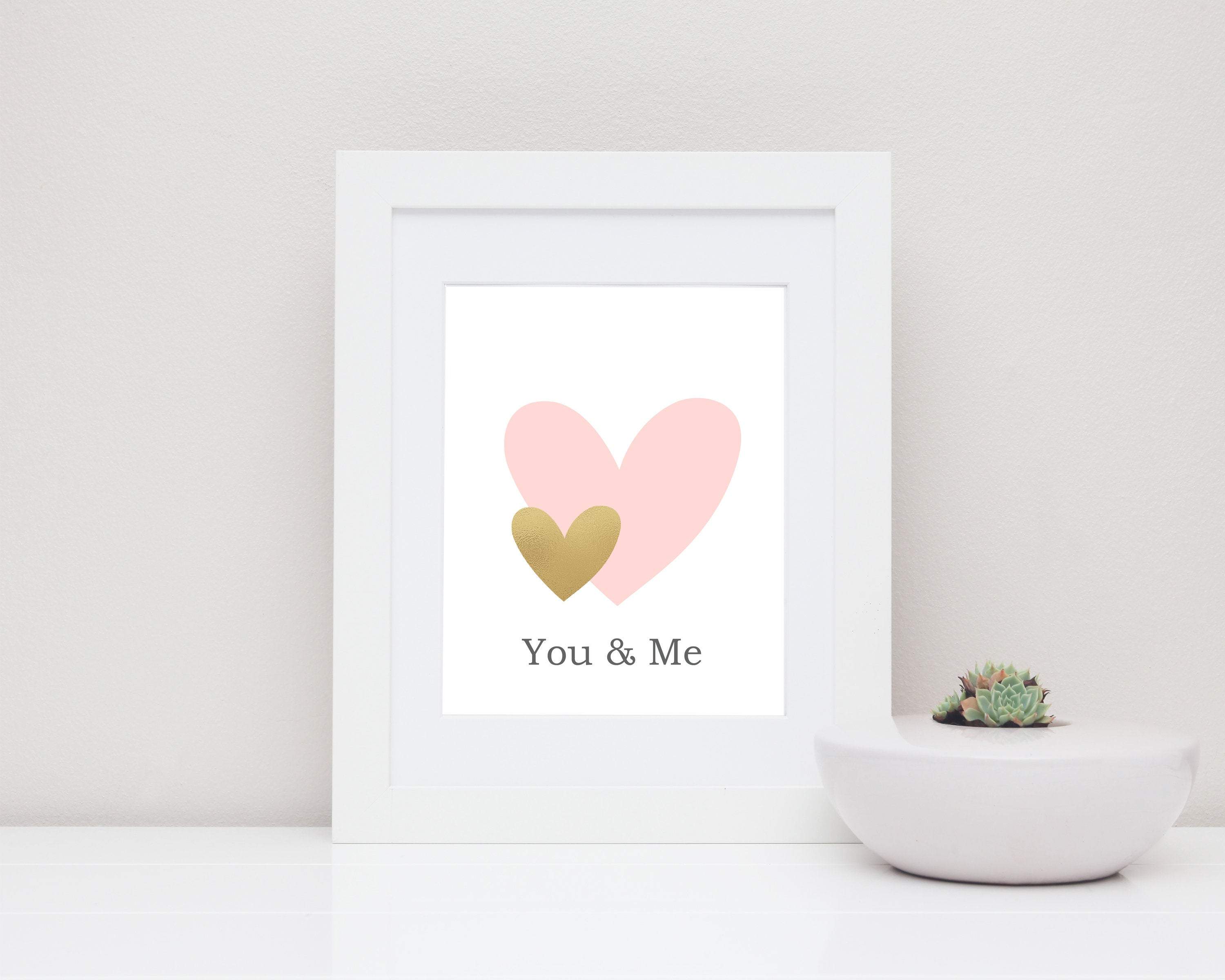 Love heart picture, You and Me love quote, Love art, Wedding poster, wedding gift, Love wall art, Pink and gold hearts   - H1555 nursery art print baby nursery bedroom decor