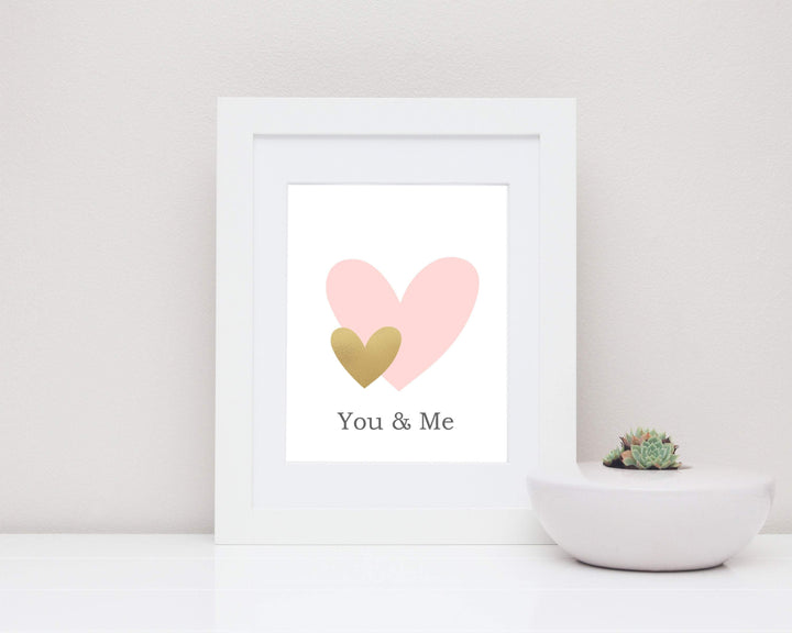 Love heart picture, You and Me love quote, Love art, Wedding poster, wedding gift, Love wall art, Pink and gold hearts   - H1555 nursery art print baby nursery bedroom decor