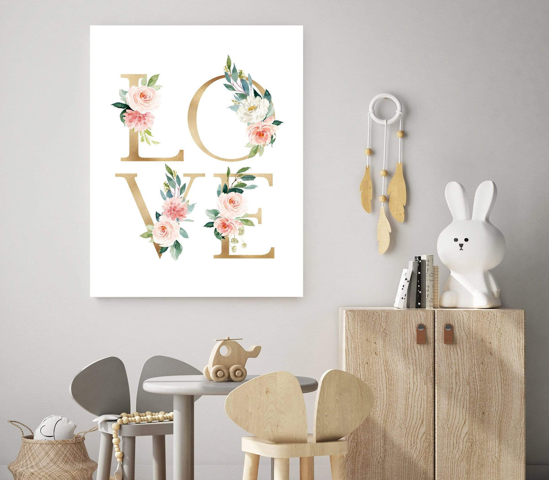 Love print with Flowers nursery art print baby nursery bedroom decor