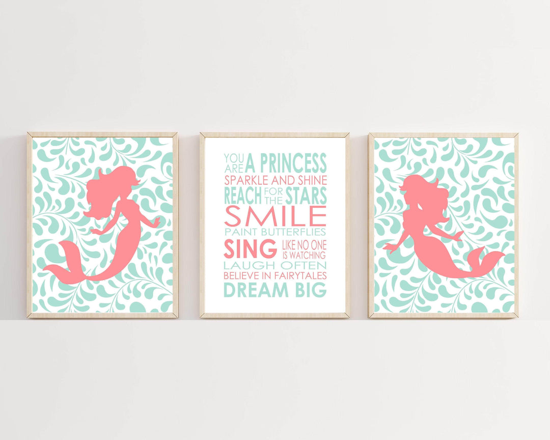 Mermaid Nursery Wall Art. Suits Mint and Coral Nursery Decor. Nursery Quote Dream Big Little One Quote. Baby Girl Bedroom Art. H255 nursery art print baby nursery bedroom decor