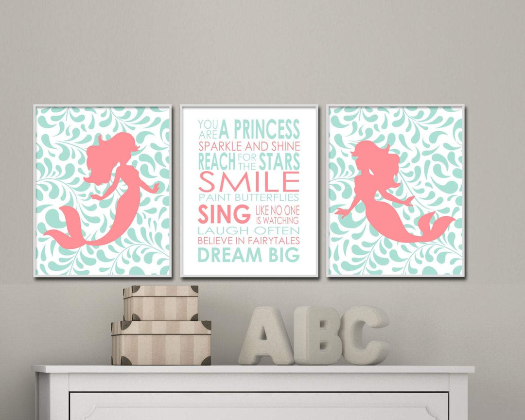 Mermaid Nursery Wall Art. Suits Mint and Coral Nursery Decor. Nursery Quote Dream Big Little One Quote. Baby Girl Bedroom Art. H255 nursery art print baby nursery bedroom decor