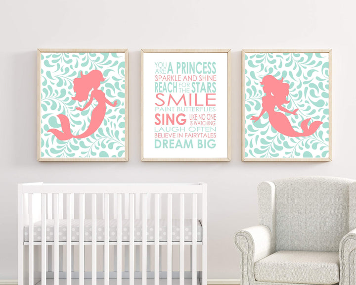 Mermaid Nursery Wall Art. Suits Mint and Coral Nursery Decor. Nursery Quote Dream Big Little One Quote. Baby Girl Bedroom Art. H255 nursery art print baby nursery bedroom decor