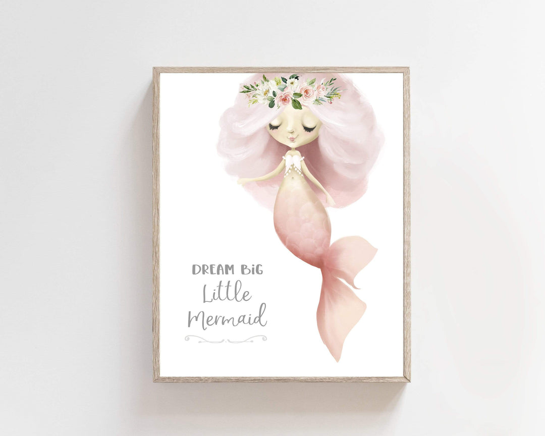 Mermaid print - Mermaid wall art - Mermaid art print - Watercolor art print - Girls room decor - Dream big little mermaid - Digital - H1881 nursery art print baby nursery bedroom decor