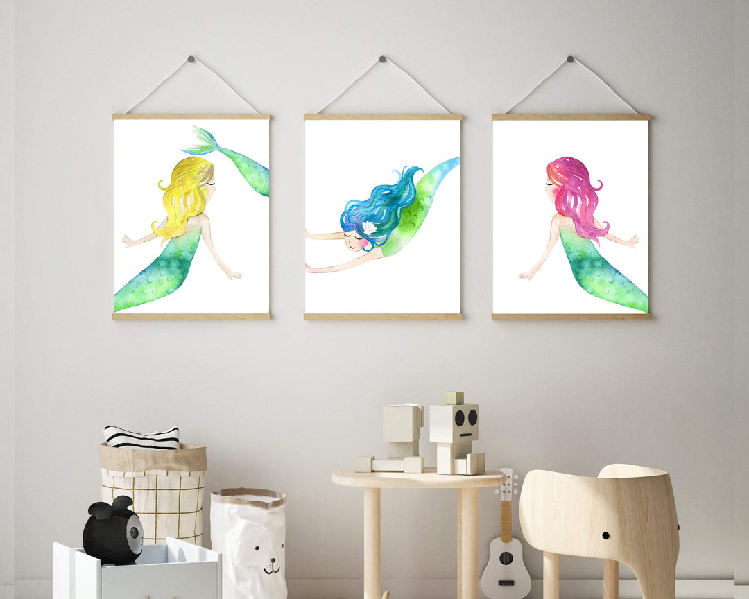 Mermaid printable wall art - Mermaid wall art - Watercolor mermaid print - Baby girls room decor - Mermaid art prints - Girls Bedroom prints nursery art print baby nursery bedroom decor