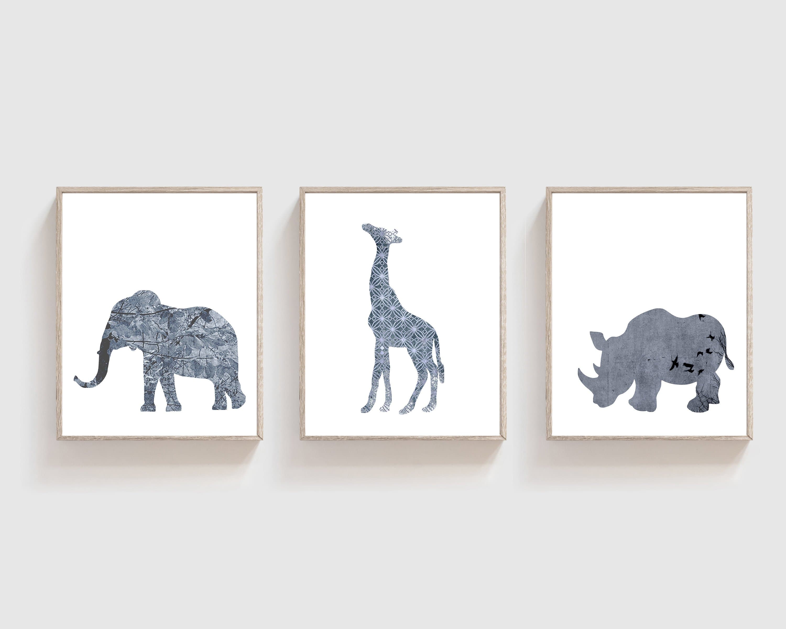 Navy colored Safari Animals | Set of 3 nursery art print baby nursery bedroom decor