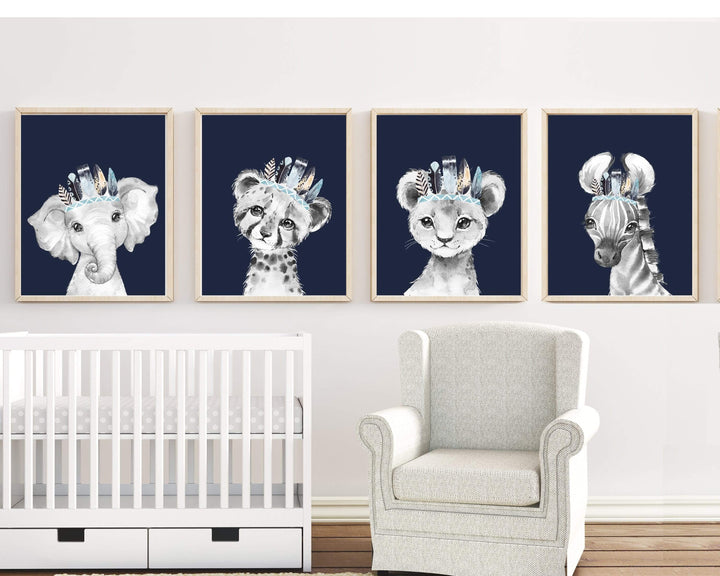 Navy nursery print - Boy nursery decor - Baby animal prints - Nursery wall art - Boys room decor - Nursery watercolor prints - Printable nursery art print baby nursery bedroom decor