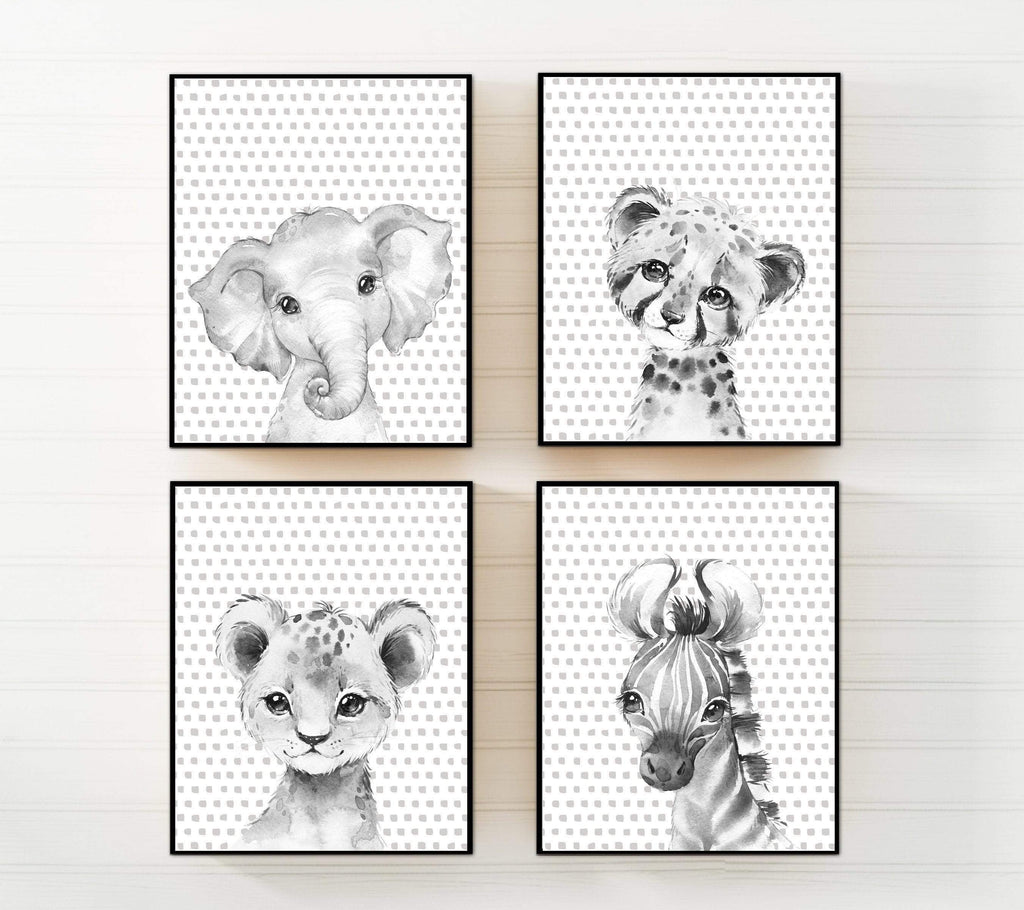 Nursery animal prints Black and white wall art Nursery animal wall art Safari animals prints Printable nursery wall art Jungle art