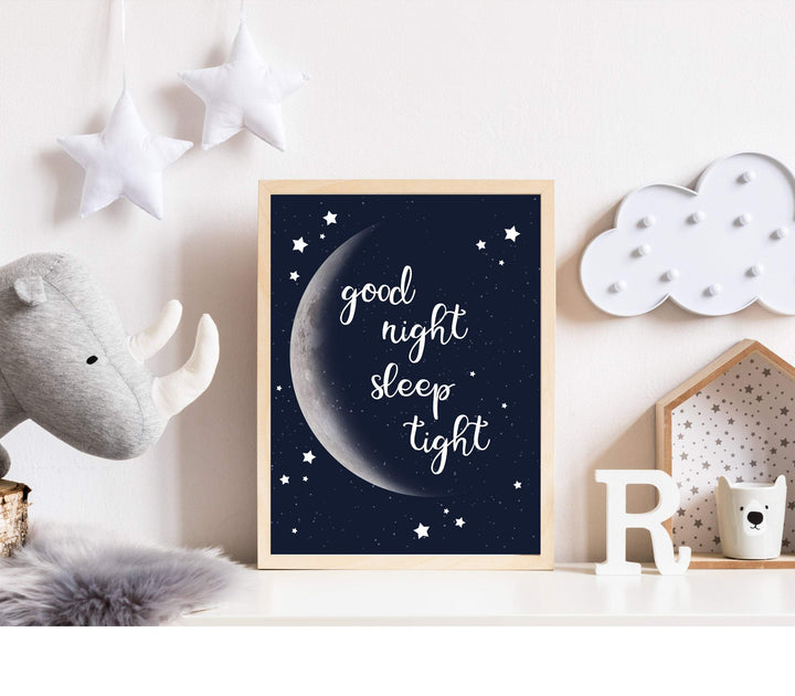 Nursery moon wall art - Moon print wall art - Moon printable - Moon print nursery - Good night sleep tight wall art - Moon and stars nursery nursery art print baby nursery bedroom decor