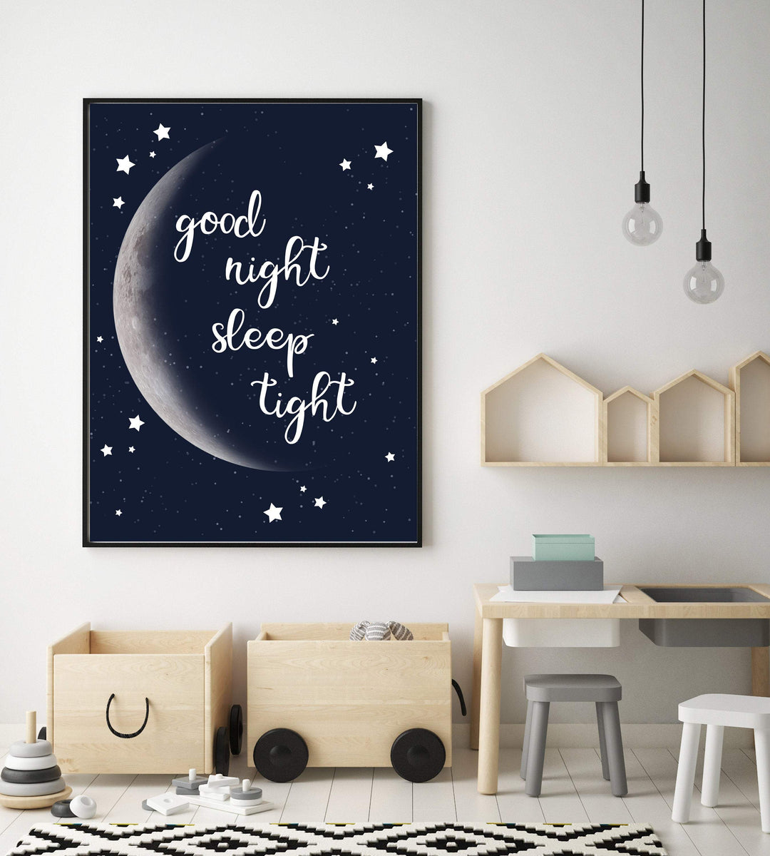 Nursery moon wall art - Moon print wall art - Moon printable - Moon print nursery - Good night sleep tight wall art - Moon and stars nursery nursery art print baby nursery bedroom decor