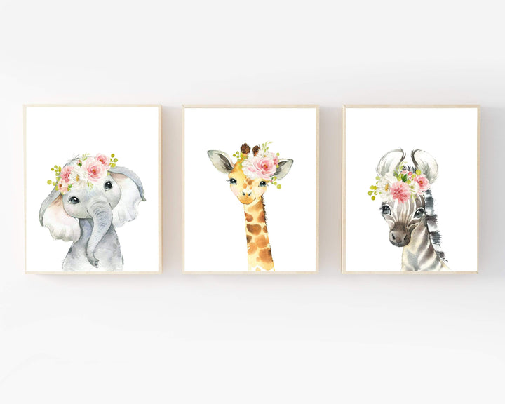 Nursery wall art - Nursery decor - Baby girl nursery prints - Printable wall art - Baby animal prints - Safari nursery decor - Blush pink nursery art print baby nursery bedroom decor
