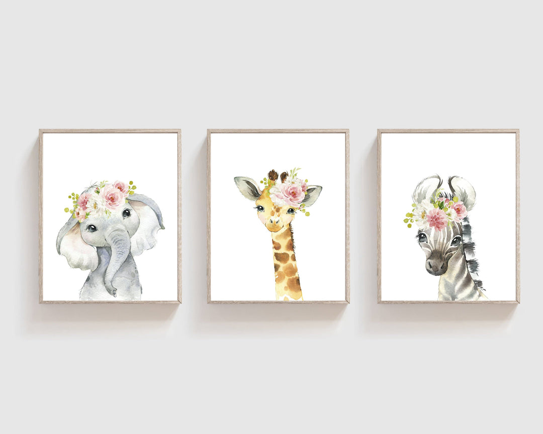 Nursery wall art - Nursery decor - Baby girl nursery prints - Printable wall art - Baby animal prints - Safari nursery decor - Blush pink nursery art print baby nursery bedroom decor