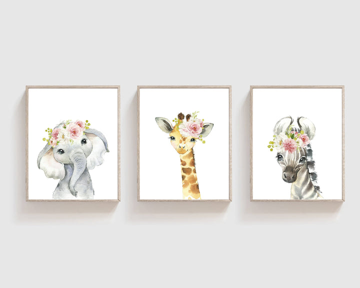 Nursery wall art - Nursery decor - Baby girl nursery prints - Printable wall art - Baby animal prints - Safari nursery decor - Blush pink nursery art print baby nursery bedroom decor