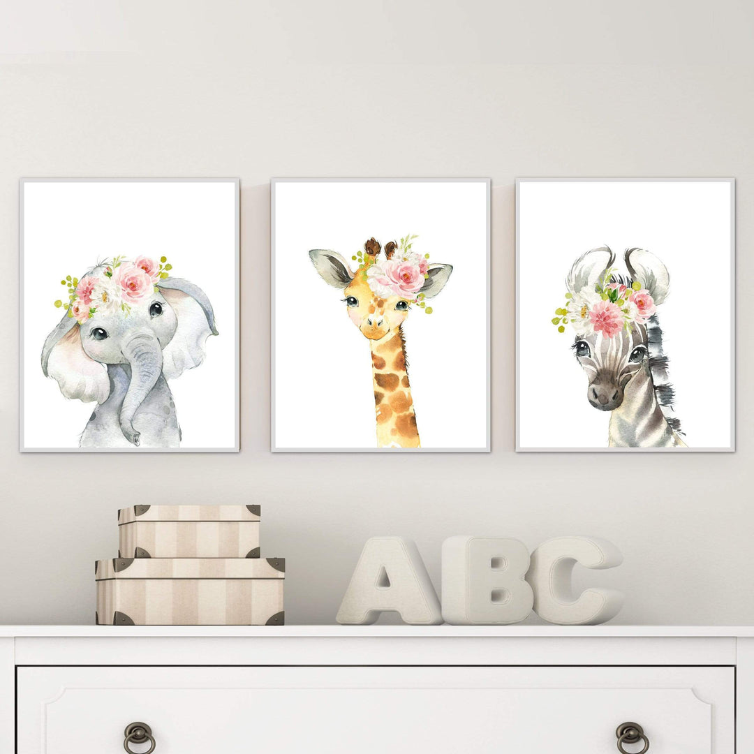 Nursery wall art - Nursery decor - Baby girl nursery prints - Printable wall art - Baby animal prints - Safari nursery decor - Blush pink nursery art print baby nursery bedroom decor