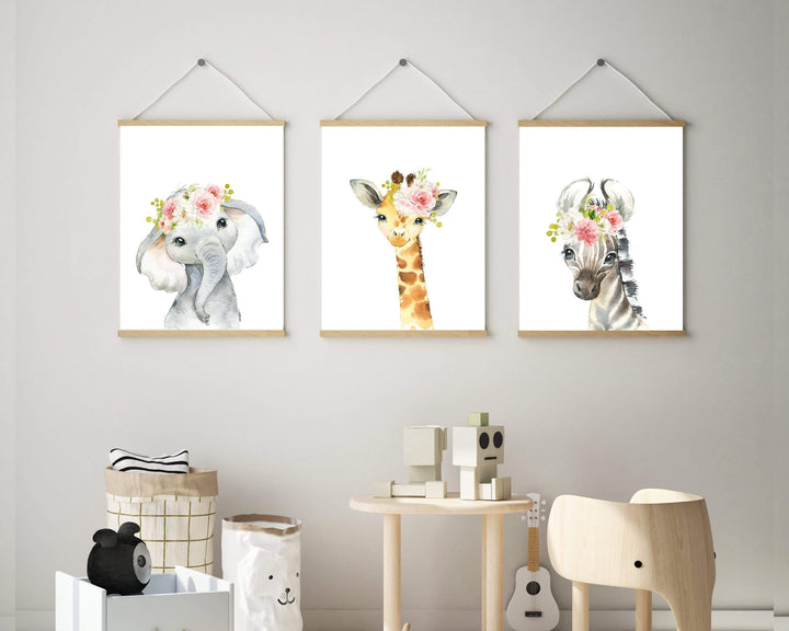Nursery wall art - Nursery decor - Baby girl nursery prints - Printable wall art - Baby animal prints - Safari nursery decor - Blush pink nursery art print baby nursery bedroom decor
