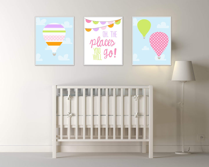 Oh the places you will go art print. Set of 3 pictures with balloons nursery art print baby nursery bedroom decor
