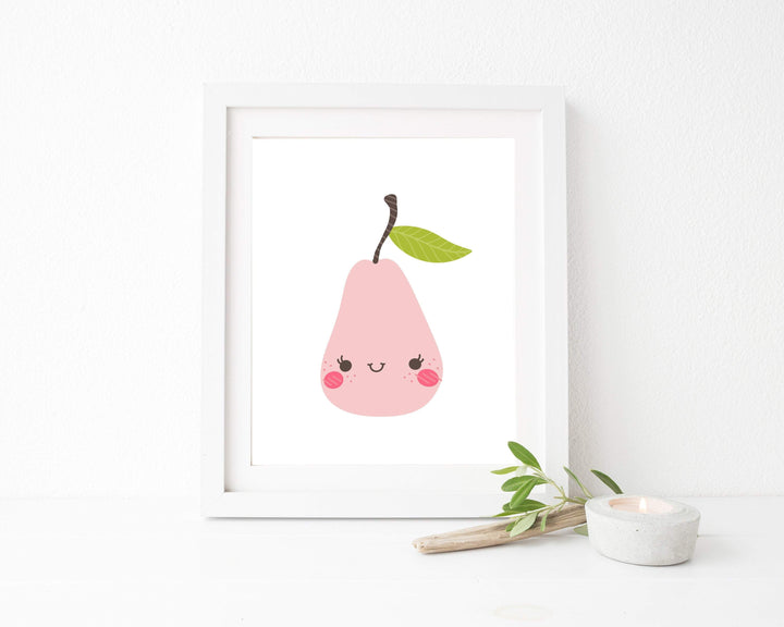 Pear print - Pink Pear - Fruit print - Happy printable fruit - Scandi nursery decor - Scandinavian nursery printable - Printable fruit H1994 nursery art print baby nursery bedroom decor
