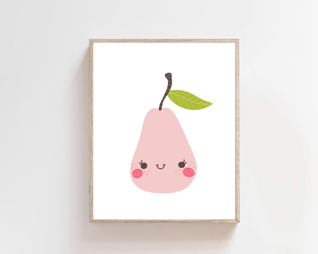 Pear print - Pink Pear - Fruit print - Happy printable fruit - Scandi nursery decor - Scandinavian nursery printable - Printable fruit H1994 nursery art print baby nursery bedroom decor