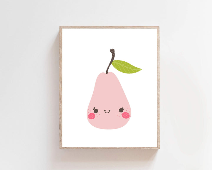 Pear print - Pink Pear - Fruit print - Happy printable fruit - Scandi nursery decor - Scandinavian nursery printable - Printable fruit H1994 nursery art print baby nursery bedroom decor