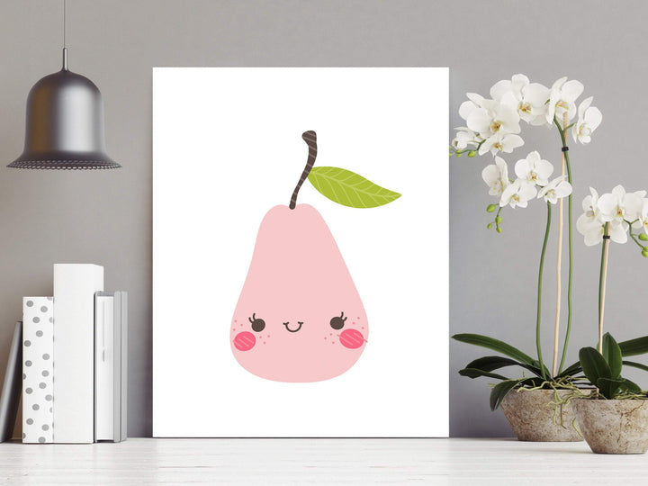 Pear print - Pink Pear - Fruit print - Happy printable fruit - Scandi nursery decor - Scandinavian nursery printable - Printable fruit H1994 nursery art print baby nursery bedroom decor