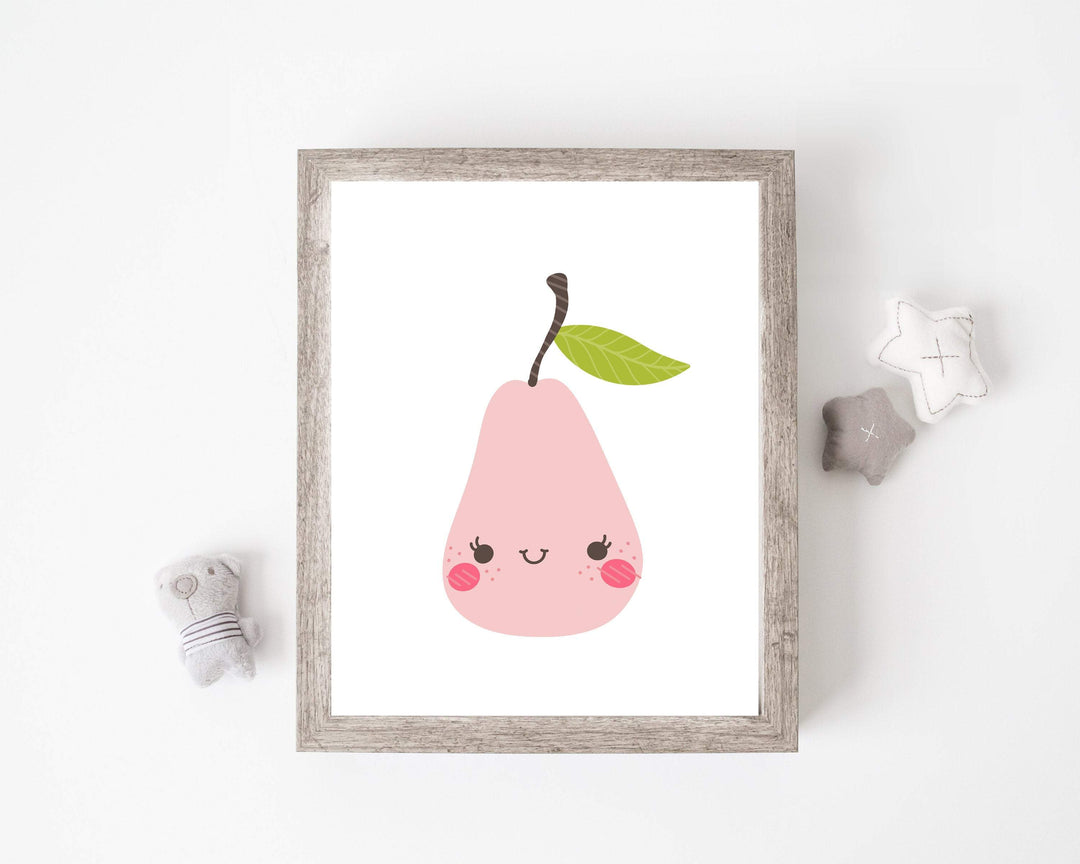 Pear print - Pink Pear - Fruit print - Happy printable fruit - Scandi nursery decor - Scandinavian nursery printable - Printable fruit H1994 nursery art print baby nursery bedroom decor