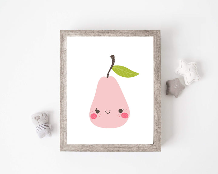 Pear print - Pink Pear - Fruit print - Happy printable fruit - Scandi nursery decor - Scandinavian nursery printable - Printable fruit H1994 nursery art print baby nursery bedroom decor