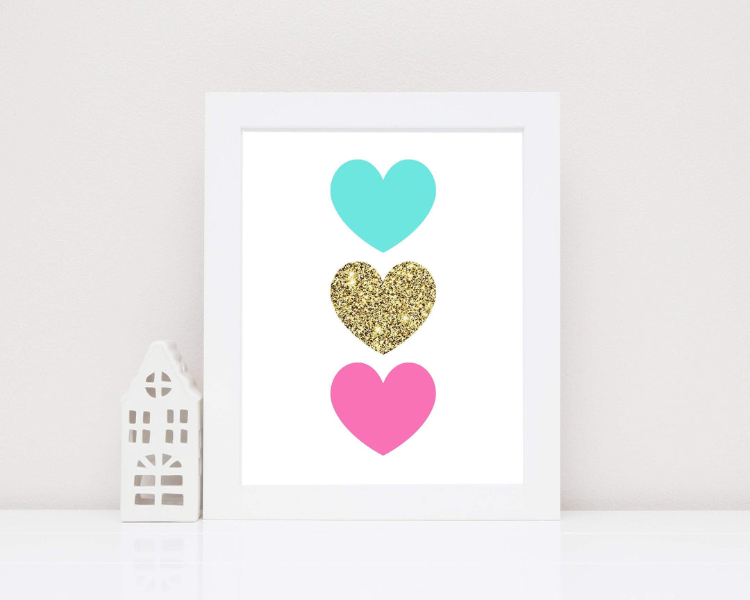 Pink and Gold Heart wall art print, Baby Girl printable wall art, Featured in Gold and Pink, Heart printable art, instant download - H1525 nursery art print baby nursery bedroom decor