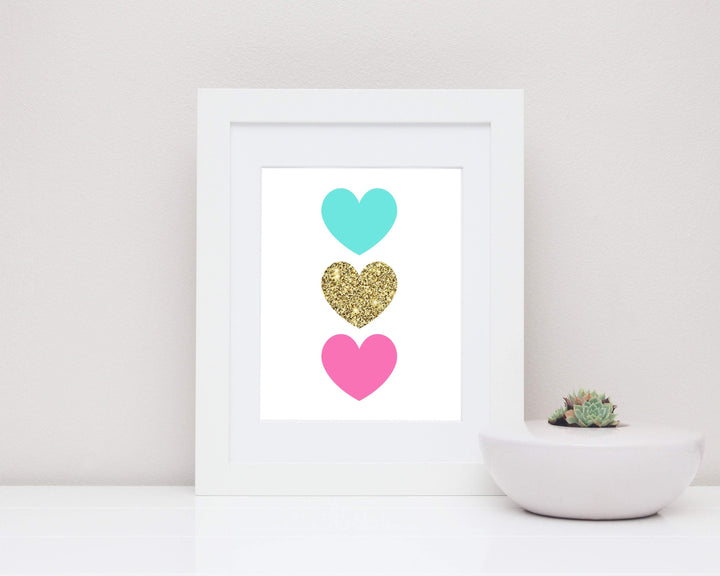 Pink and Gold Heart wall art print, Baby Girl printable wall art, Featured in Gold and Pink, Heart printable art, instant download - H1525 nursery art print baby nursery bedroom decor