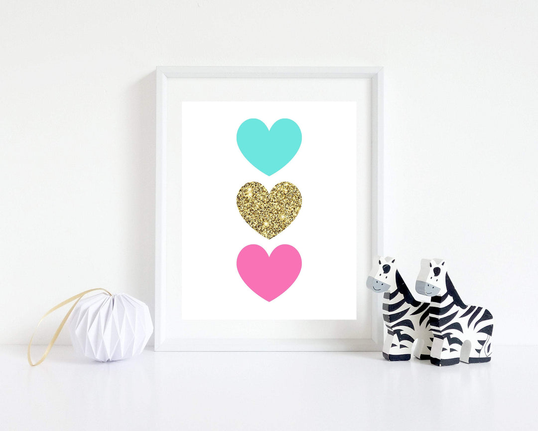 Pink and Gold Heart wall art print, Baby Girl printable wall art, Featured in Gold and Pink, Heart printable art, instant download - H1525 nursery art print baby nursery bedroom decor