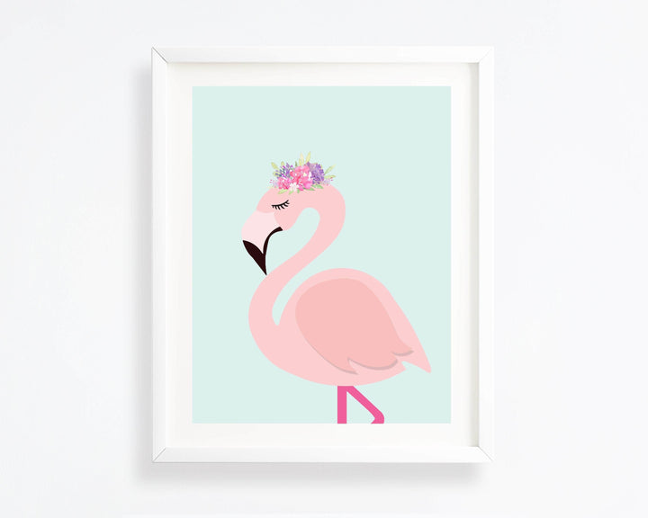 Pink Flamingo wall art - Flamingo print - Flower crown - Girls room wall art - Nursery art - Girls wall decor  -H1721 nursery art print baby nursery bedroom decor