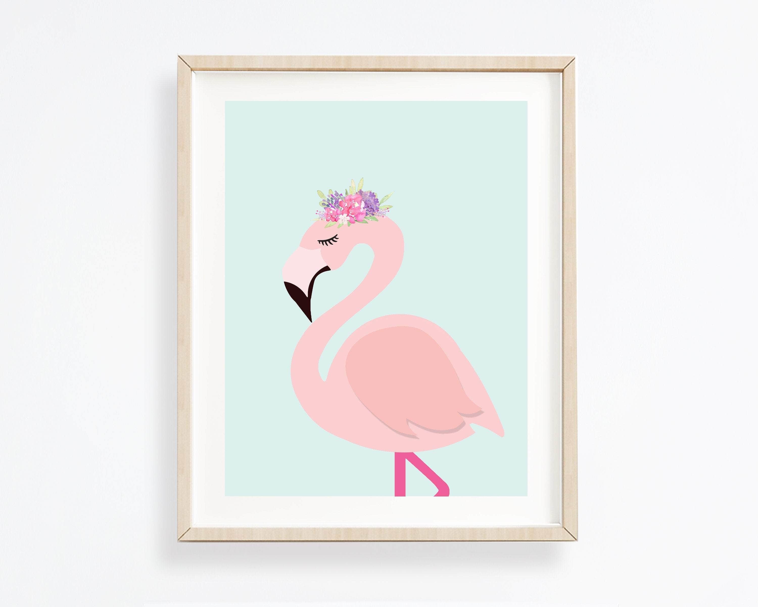 Pink Flamingo wall art - Flamingo print - Flower crown - Girls room wall art - Nursery art - Girls wall decor  -H1721 nursery art print baby nursery bedroom decor