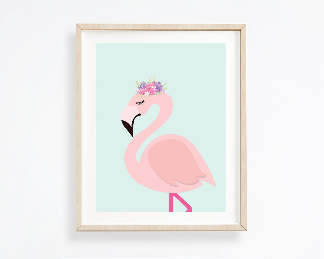 Pink Flamingo wall art - Flamingo print - Flower crown - Girls room wall art - Nursery art - Girls wall decor  -H1721 nursery art print baby nursery bedroom decor