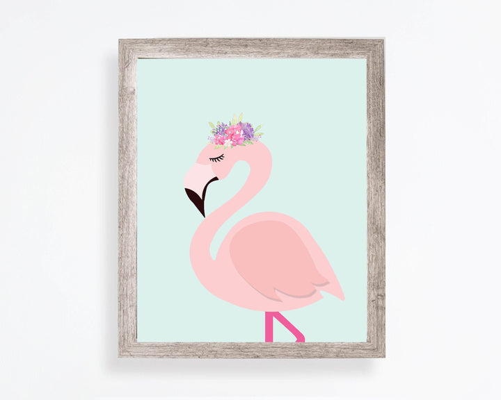 Pink Flamingo wall art - Flamingo print - Flower crown - Girls room wall art - Nursery art - Girls wall decor  -H1721 nursery art print baby nursery bedroom decor