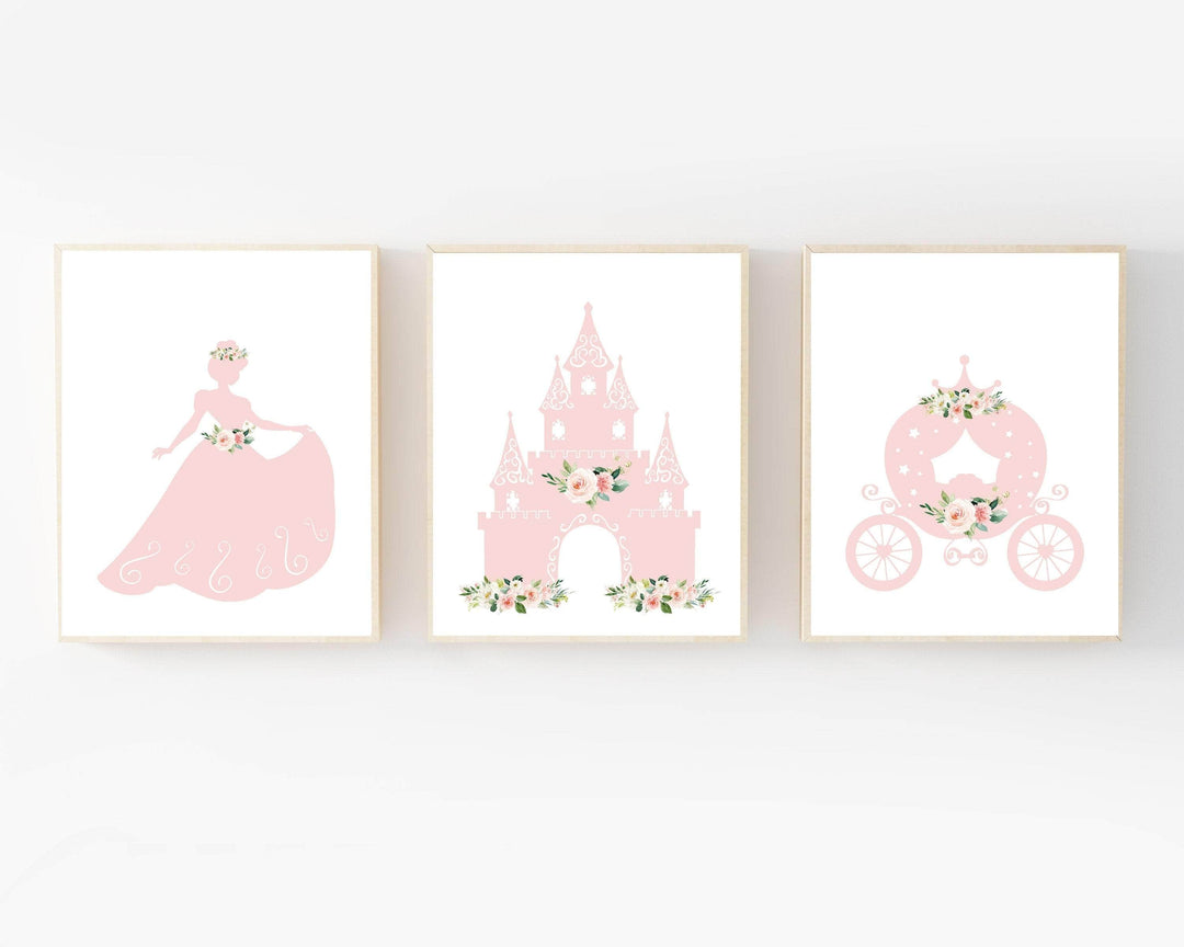Pink Princess Prints | Set of 3 nursery art print baby nursery bedroom decor